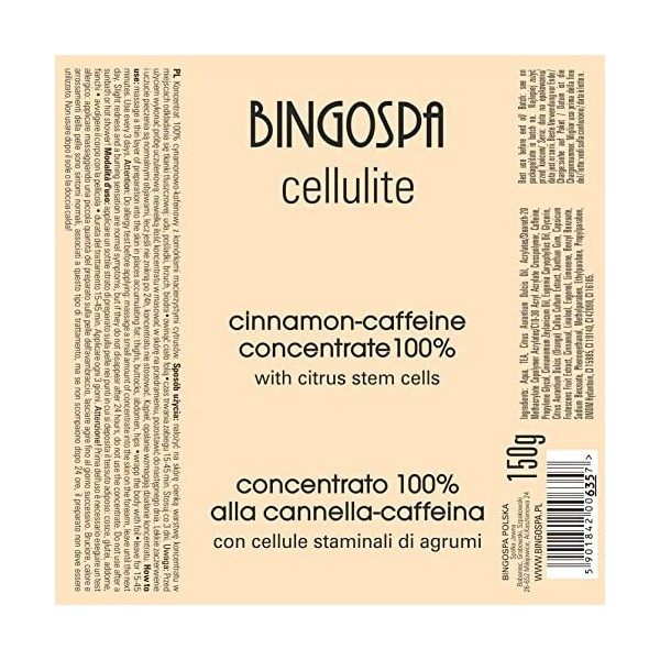 BINGOSPA Cellulite Anti-Cellulite Concentré de cannelle et de caféine avec cellules souches dagrumes pour raffermir et model