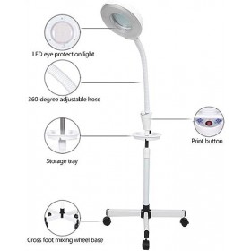 MEGLOB Lampe LED loupe 8X, lumière Froide sur Pied, sans Ombre, Lampe de beauté réglable à 360 ° for Salon de manucure, Maqui