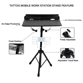 Poste de Travail de Tatouage, comptoirs à Hauteur réglable, Support de Poste de Travail Mobile, Plateau Roulant de Salon Noir...