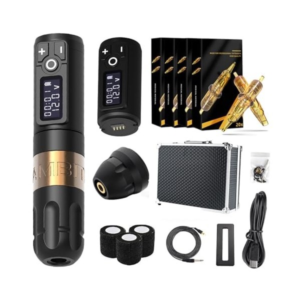 INGKE Kit Stylo Machine Tatouer sans Fil Tatouage Batterie Stilo Moteur sans Noyau avec 2400mah Batterie Tatouage pour Tatoue