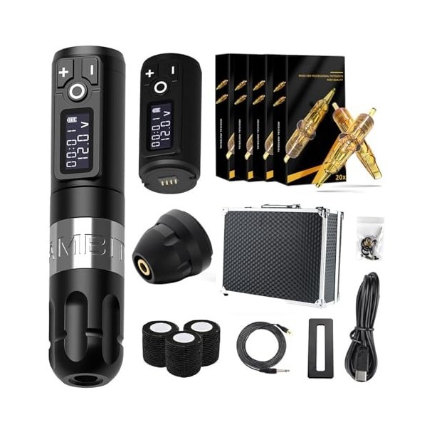 INGKE Kit Stylo Machine Tatouer sans Fil Tatouage Batterie Stilo Moteur sans Noyau avec 2400mah Batterie Tatouage pour Tatoue