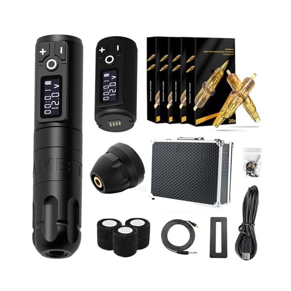 INGKE Kit Stylo Machine Tatouer sans Fil Tatouage Batterie Stilo Moteur sans Noyau avec 2400mah Batterie Tatouage pour Tatoue