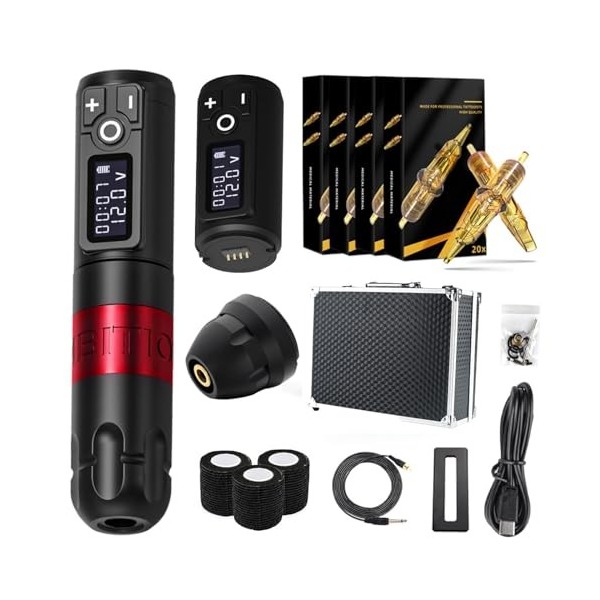 INGKE Kit Stylo Machine Tatouer sans Fil Tatouage Batterie Stilo Moteur sans Noyau avec 2400mah Batterie Tatouage pour Tatoue