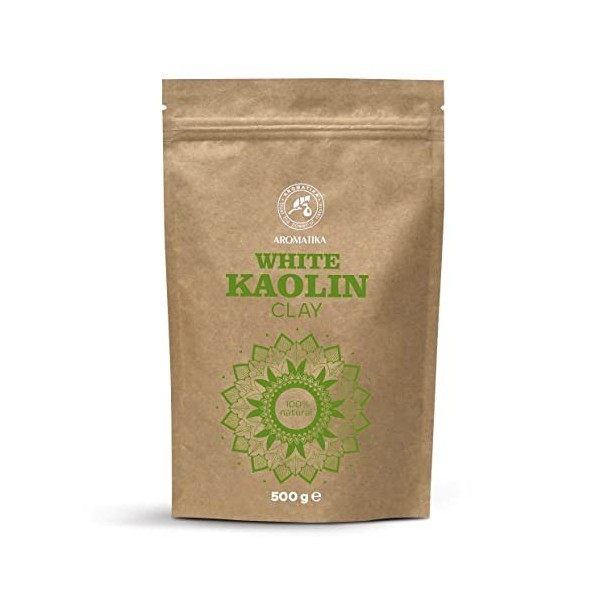 Argile Kaolin Blanc - 500g - Argile Blanche - Poudre Argile de Kaolin Blanche Pure et Naturelle - Purifiante et Tonifiante po
