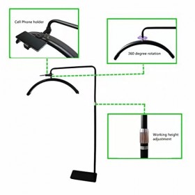 Beauty Tattoo Light,Anneau Lumineux Demi-Lune Rotatif à 360°,Hauteur de Luminosité Réglable,avec Support de Téléphone pour la