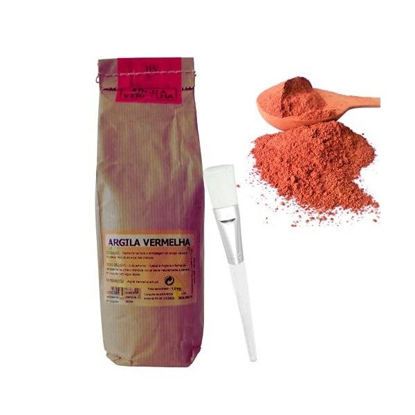 Argile ROUGE en Poudre 100% PURE Naturelle avec Spatule 1KG pour Cheveaux et Visage - Emballage Écologique Papier Kraft Roug