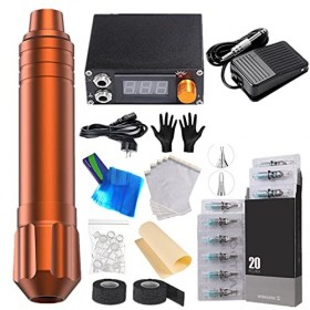LTLGHY Kit De Tatouage, Debutant Stylo Machine Tatouage Rotatif Cartouches De Tatouage 20Pcs Alimentation Numérique Couvertur