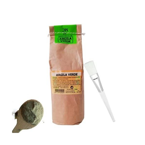 Argile VERTE en Poudre Montmorillonite Bio 100% Naturelle avec Spatule 1KG pour Masques et Gommages - Emballage Écologique Pa