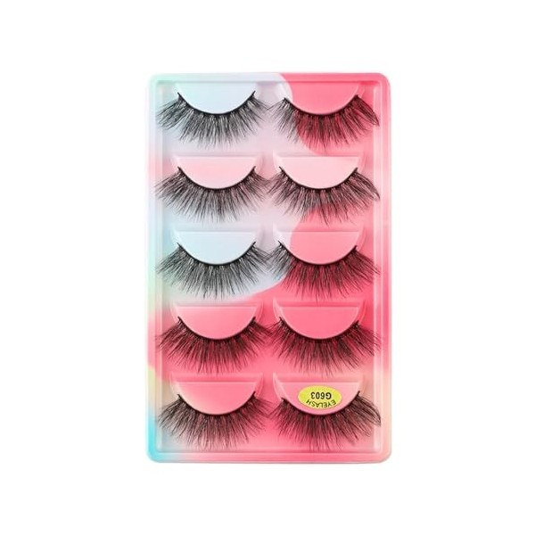 UAMOU 2/50/100 boîtes de Faux-cils en vison 3D naturels, Extension de cils doux, maquillage G600 Cheerfully Color : 5 Pairs 