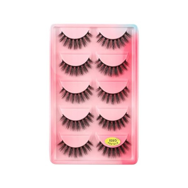 UAMOU 2/50/100 boîtes de Faux-cils en vison 3D naturels, Extension de cils doux, maquillage G600 Cheerfully Color : 5 Pairs 