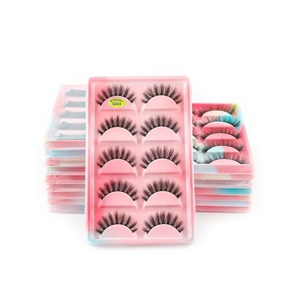 UAMOU 2/50/100 boîtes de Faux-cils en vison 3D naturels, Extension de cils doux, maquillage G600 Cheerfully Color : 5 Pairs 