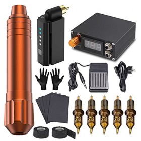 Kit Stylo De Tatouage, Kit De Machine À Stylo De Tatouage Rotatif Mini Alimentation De Tatouage, 20 Aiguilles De Tatouage,Wat