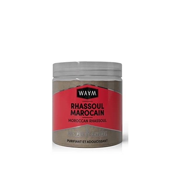 WAAM Cosmetics – Rhassoul Marocain– 100% pur et naturel – Argile lavante et purifiante – Visage & Cheveux – 250g