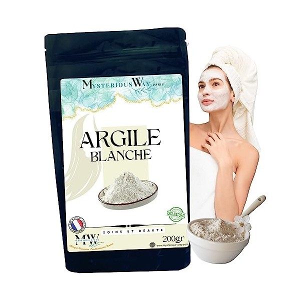 Argile Blanche 200gr poudre Naturel, Masques soins corps et visage - Gommage Nettoie adoucie - Détoxifie la peau