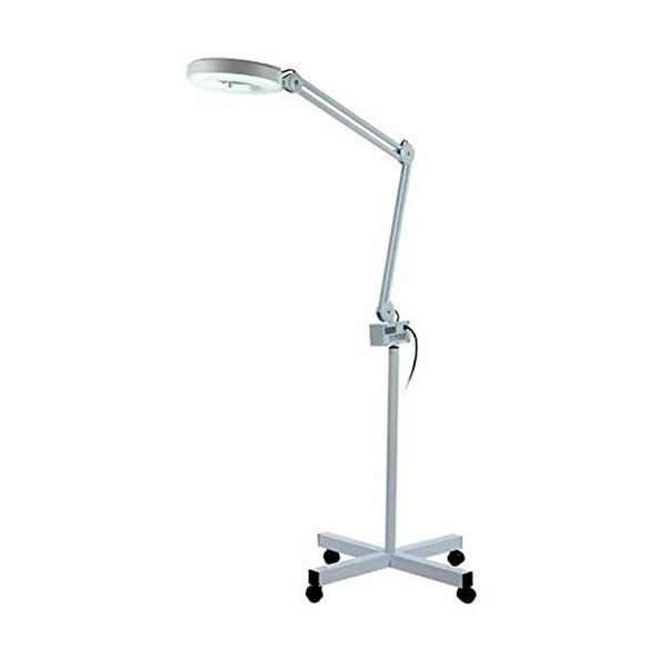 ATAAY Lampe loupe faciale à LED, Support de Sol Roulant réglable avec grossissement 5X, Bras pivotant à 4 Roues pour Salon de