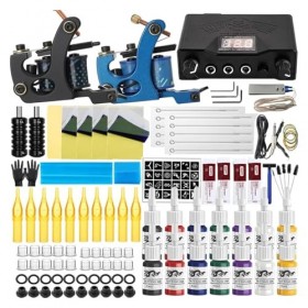 SJYDQ Kits de Machines à tatouer à Bobine Professionnelle, 10 enveloppes, Ensemble de mitrailleuses à Bobine avec encres dal