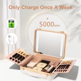 ROWNYEON Trousse de maquillage de voyage avec miroir lumineux - Boîte de rangement portable pour filles - Outils de maquillag