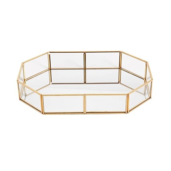 N/A Plateau miroir à contenant cosmétique Boîte de rangement de rangement à lèvres Color : Gold, Size : 31.5 x21.5x5 cm 