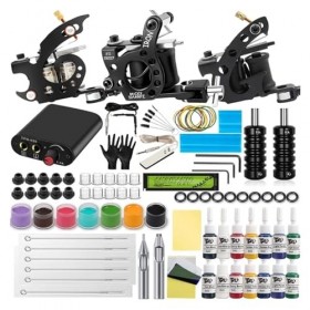 SJYDQ Ensemble Complet de Tatouage, Machines à tatouer à Bobine, poignées dalimentation for débutant, Outils dart corporel,