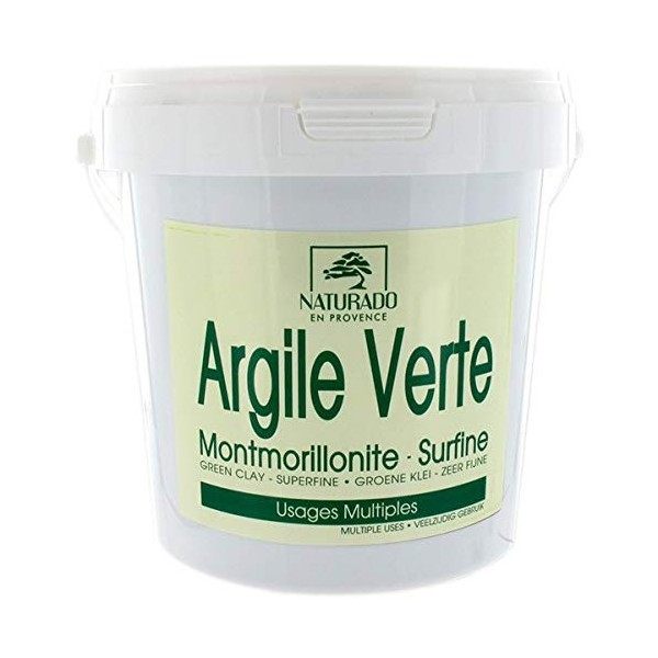 Naturado Argile Verte Montmorillonite seau de 1 kg pour Peau Normale, Peau à problèmes, Peau Mixte, Peau Grasse