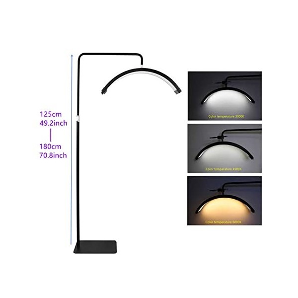 Lampadaire LED, lampe de beauté demi-lune, 40w Lash Extension Lampadaire Dimmable 3200-5600k Kit déclairage de beauté pour t