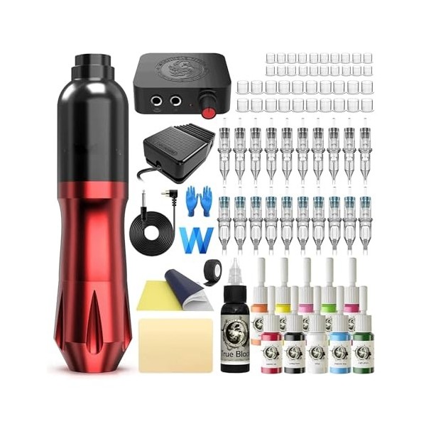 SJYDQ Kit de Tatouage à Trous de ver, Machine Professionnelle à Stylo Rotatif for Maquillage Permanent avec Aiguille à Cartou