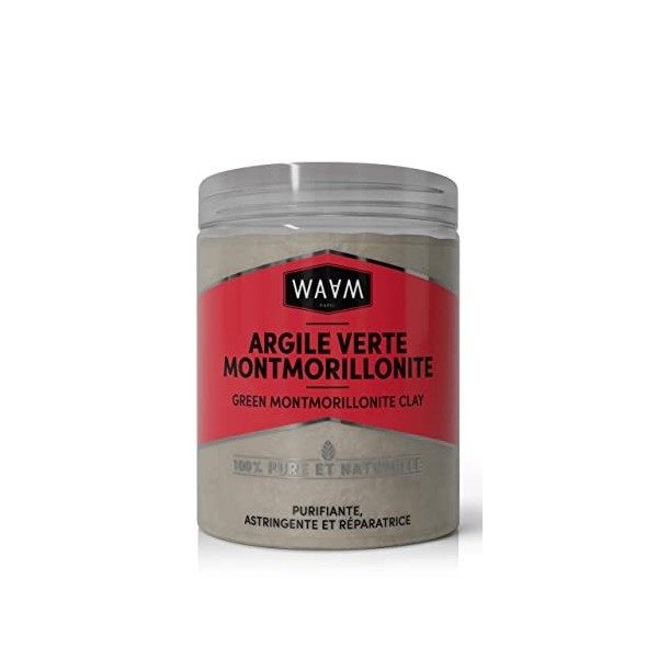 WAAM Cosmetics – Argile Verte Montmorillonite – 100% pure et naturelle – Argile purifiante et réparatrice – 250g