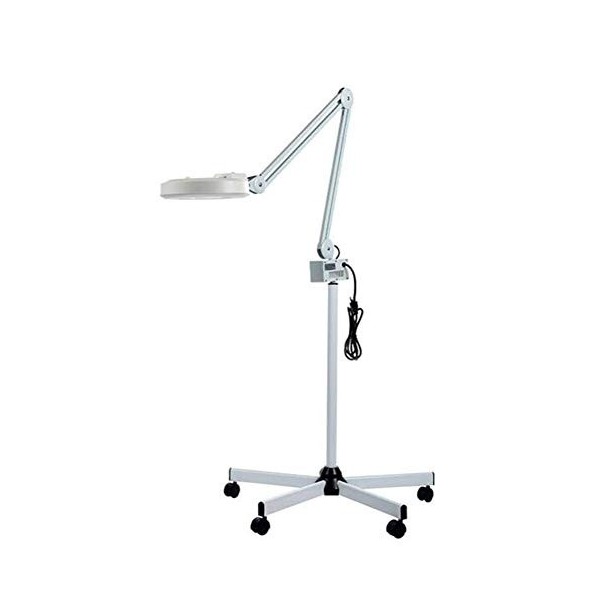 5X Magnifying Glass LED Lamp with Rolling Floor Stand Adjustable Swivel Arm Beauty Magnifier Lamp for Tattoo Folding Shadowle