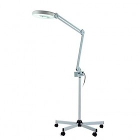 5X Magnifying Glass LED Lamp with Rolling Floor Stand Adjustable Swivel Arm Beauty Magnifier Lamp for Tattoo Folding Shadowle
