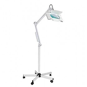 5X Square Magnifying Glass LED Lamp with Rolling Floor Stand Adjustable Swivel Arm Beauty Magnifier Lamp for Tattoo Folding S