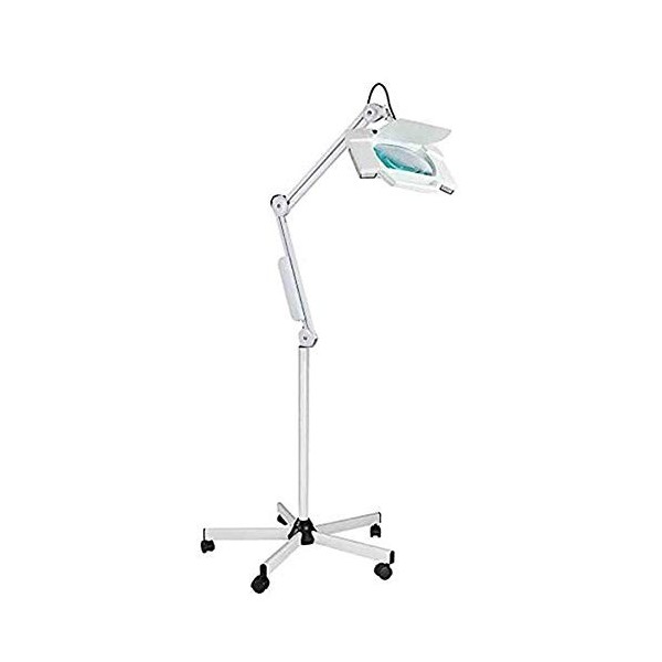 5X Square Magnifying Glass LED Lamp with Rolling Floor Stand Adjustable Swivel Arm Beauty Magnifier Lamp for Tattoo Folding S