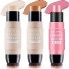 3 Pcs Contour Highlighter Blush Sticks avec pinceau, nuances avec surligneur et bronzant stylo et crème blush, imperméable, m