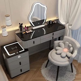Générique Table de Maquillage,Coiffeuse Vanité de Maquillage,avec Station de Charge sans Fil Et Haut-Parleur Bluetooth,Miroir