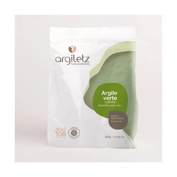 ARCILIA Argiletz - Lot de 2 sachets dargile verte surfine - 300 g - fabriqué en France