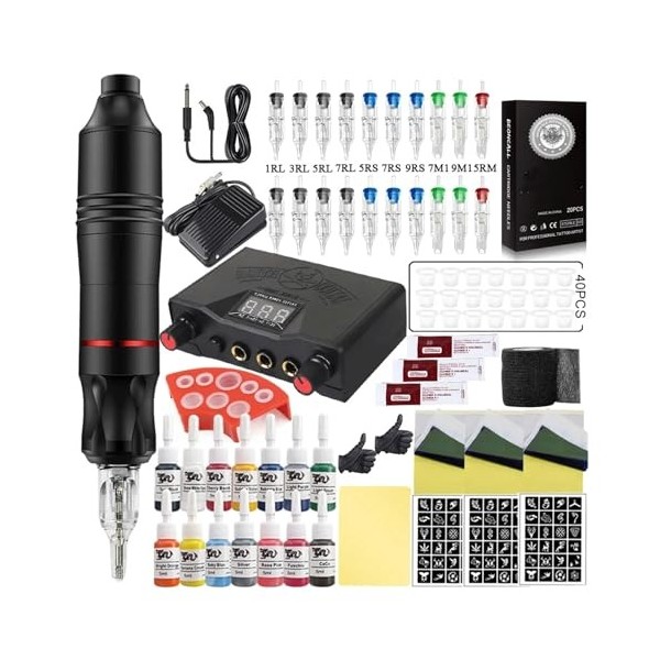 SJYDQ Kit complet de stylo de tatouage, ensemble de machines à tatouer, stylo rotatif, alimentation électrique avec cartouche