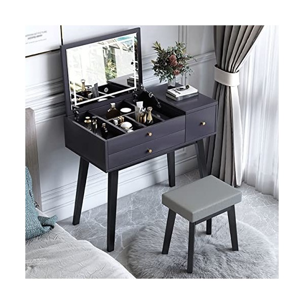 Table de Maquillage Grande Capacité,Coiffeuses de Chambre Dadulte Style Minimaliste Moderne,avec Miroir Haute Définition Rég