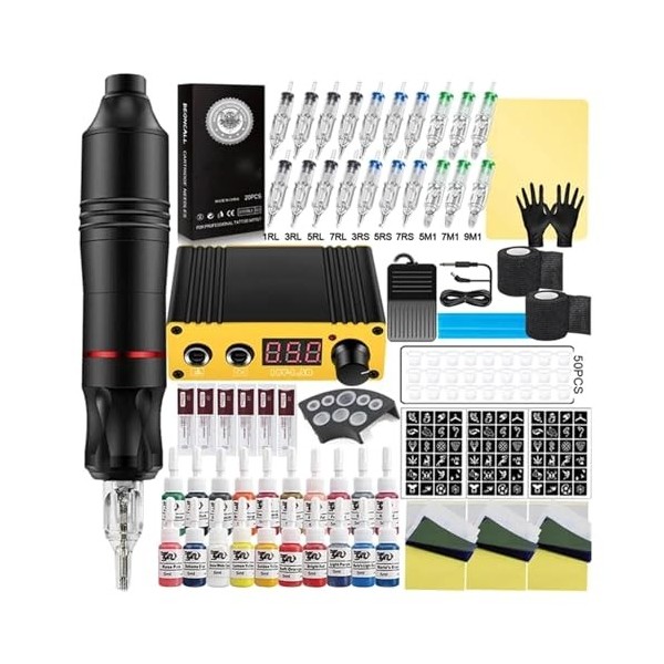 SJYDQ Kit de Stylo de Tatouage Professionnel, Ensemble dalimentation avec Machine à tatouer, Ensembles de stylos, Aiguilles 