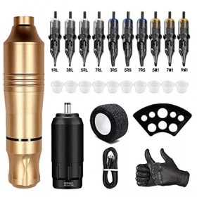 HOUKAI Kit de Tatouage Interface avec Les Aiguilles de Cartouche Ensemble de Tatouage de Maquillage Permanent Color : Gold 