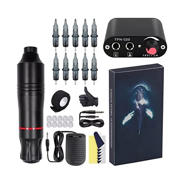 HOUKAI Tatouage Kits Tatouage Alimentation Rotary Pen avec des Aiguilles de Cartouche Machine de Maquillage permanente for l