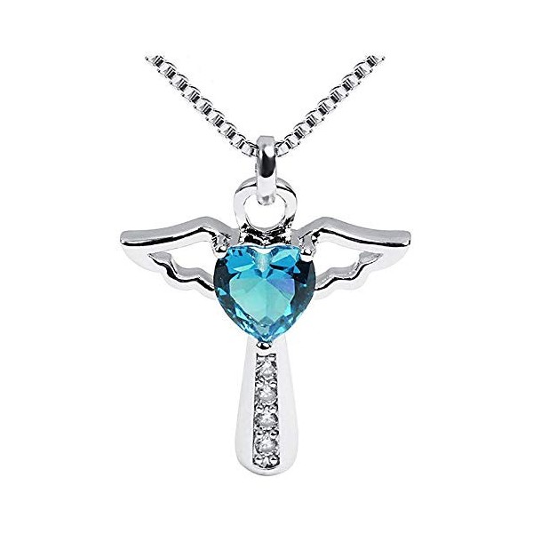 Pierre de naissance croix collier cristal ange aile pendentif collier chaîne coeur bijoux à breloques pour femmes filles mama