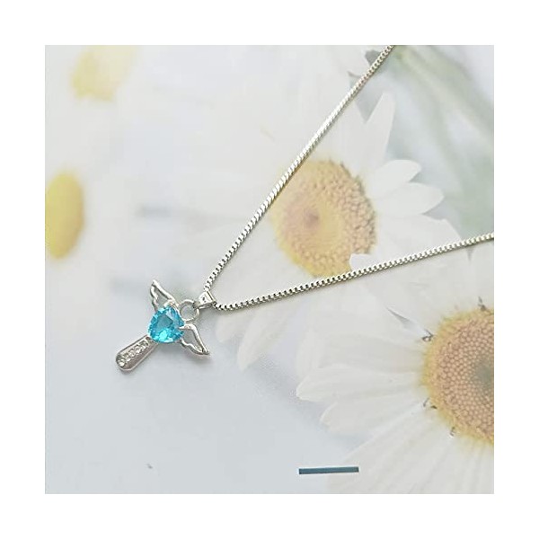 Pierre de naissance croix collier cristal ange aile pendentif collier chaîne coeur bijoux à breloques pour femmes filles mama