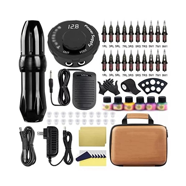 MGWYE Kit de tatouage Kit rotatif Tatoo Tatoo Machine Set avec 2 0pcs Cartouches aiguilles peinture tatouage encre for lart 