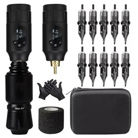 MGWYE Set Machine à Tatouage sans Fil Ensemble de Batterie de Tatouage Mini-Tatouage Rechargeable RCA Connecteur Kits de Mach