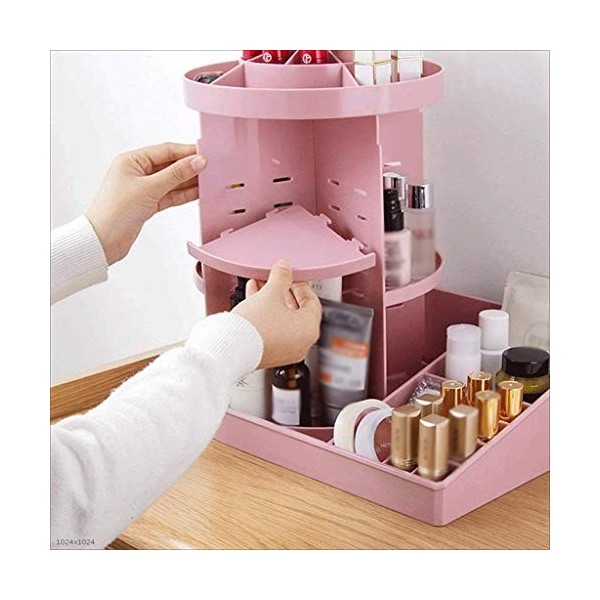 Cosmetic Rotating Box Adjustable for Makeup Organizer Makeup Size 36x 24 X 35 cm Color : Pink 