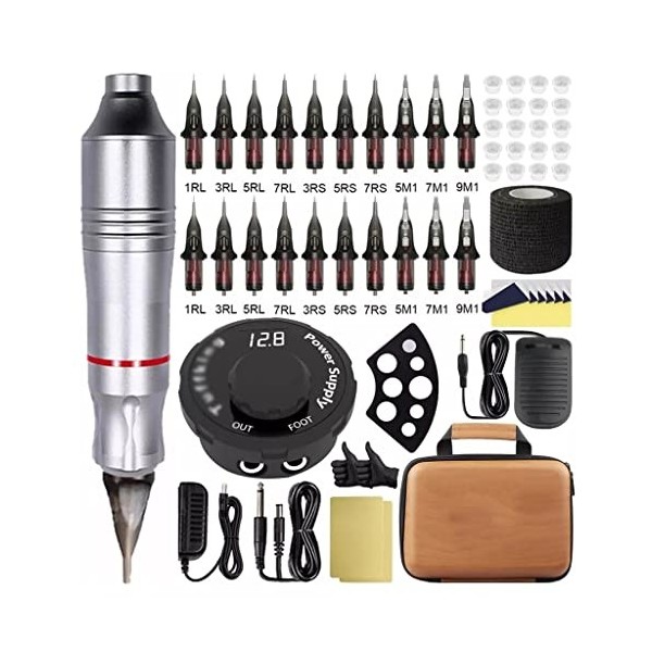 HOUKAI Kit de Tatouage Machine de Tatouage Alimentation Rotary Stylo avec Cartouches Aiguilles MAQUAUX PERMANENTS for Tatoo T