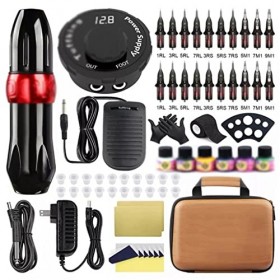 HOUKAI Kit de Tatouage Kit Rotatif Tatoo Tatoo Machine Set avec 2 0pcs Cartouches Aiguilles Peinture Tatouage Encre for lart