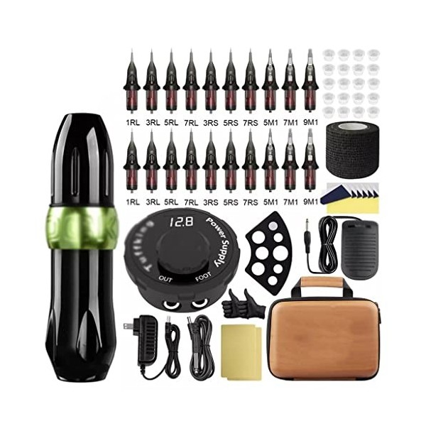 HOUKAI Kit de Machine à Tatouage Permanent Makeup Machine Set Tattoo Rotary Pen LCD Alimentation en Cartouche for Le tatoueur