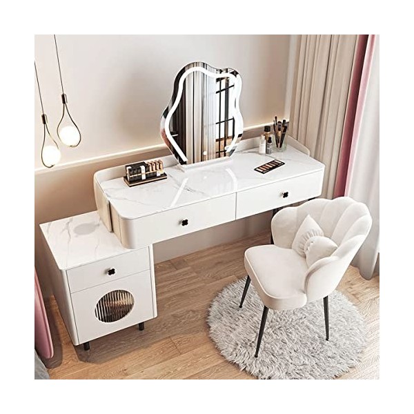 Générique Grande Coiffeuse,Coiffeuses de Chambre Dadulte,Chargement sans Fil Bureau de Commode Et Ensemble de Tabourets Remb