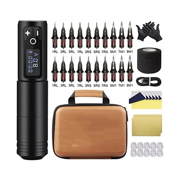 HOUKAI Batterie de Stylo à Tatouage sans Fil 1800mAh avec Puissance Portable Puissant Moteur sans Noyau numérique LED Afficha