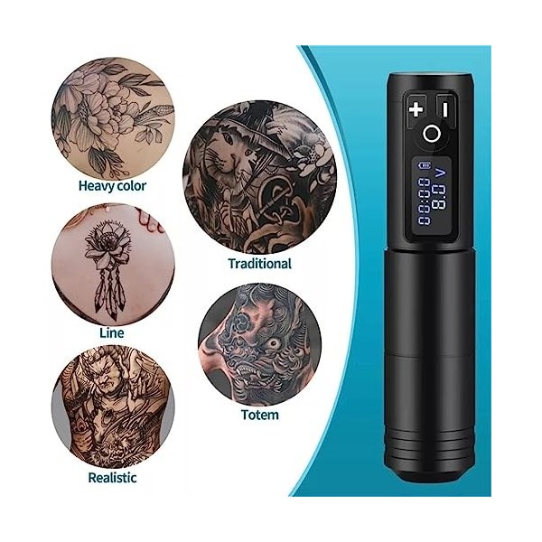 Kit de stylo de tatouage sans fil avec batterie 1800 mAh, kit de tatouage avec puissance portable, moteur sans noyau puissant